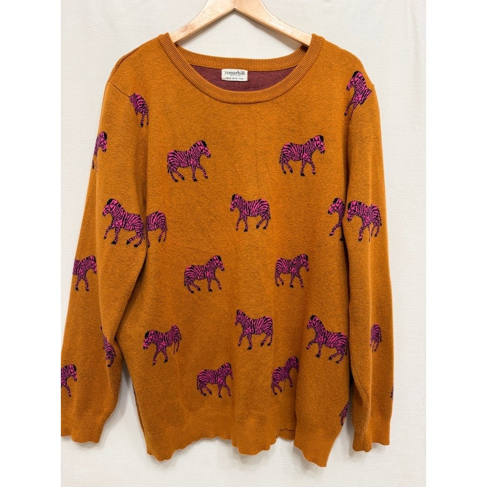 Sugarhill Brighton Women's Sweater Zebra Print Mustard Yellow Viscose Knit 16